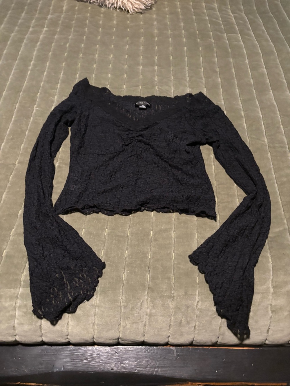 silence + noise Black Lace Long-Sleeve Cropped Top